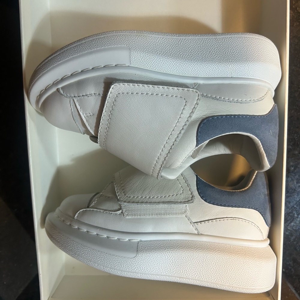 White and Blue Velcro Toddler Alexander McQueen Sneakers